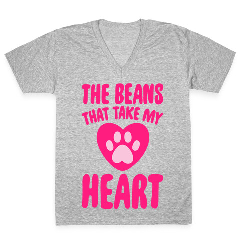 The Beans That Take My Heart White Print V-Neck Tee Shirt