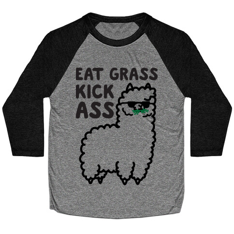Eat Grass Kick Ass Llama Baseball Tee