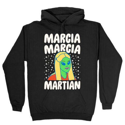 Marcia Marcia Martian Parody White Print Hooded Sweatshirt