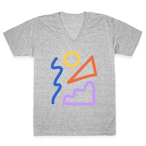 Bold Abstract Shape Outlines V-Neck Tee Shirt
