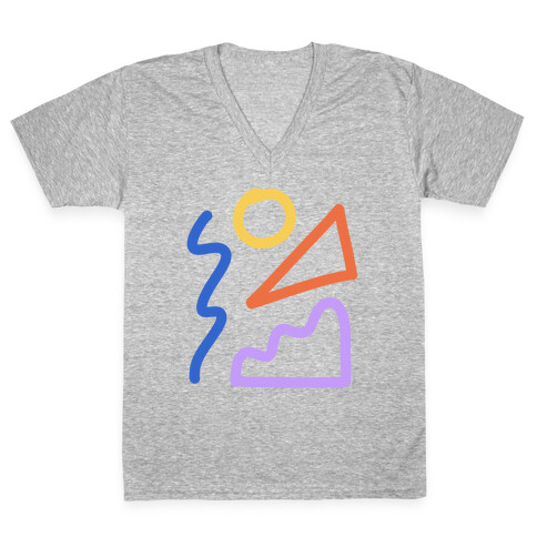 Bold Abstract Shape Outlines V-Neck Tee Shirt