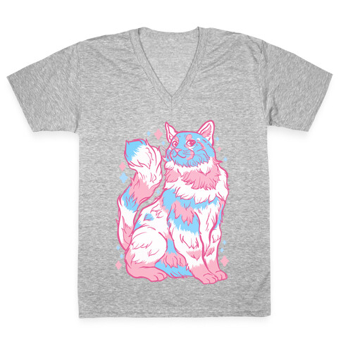 Transgender Pride Cat V-Neck Tee Shirt