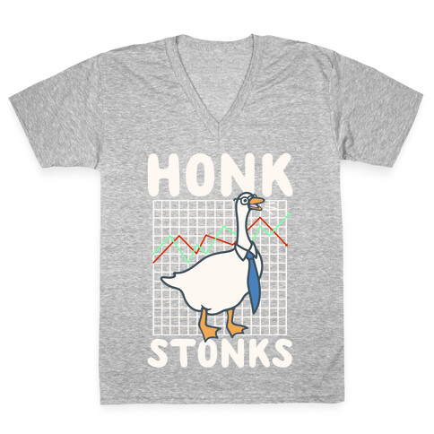 Honk Stonks White Print V-Neck Tee Shirt