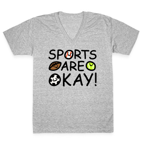 Sports Are Okay White Print V-Neck Tee Shirt