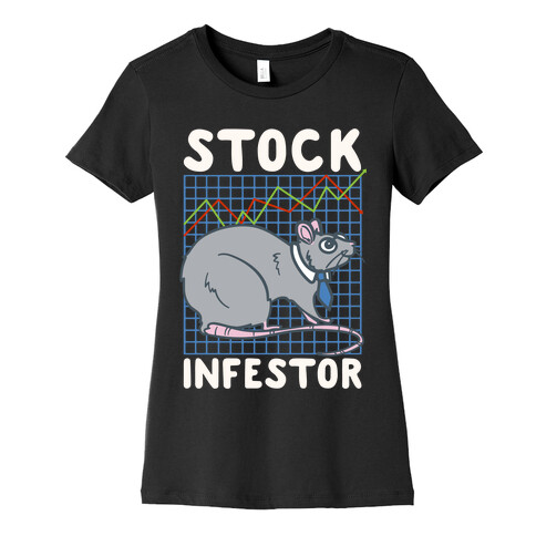 Stock Infestor Parody White Print Womens T-Shirt