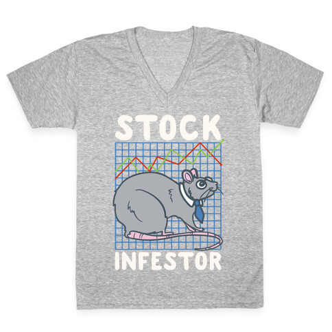 Stock Infestor Parody White Print V-Neck Tee Shirt
