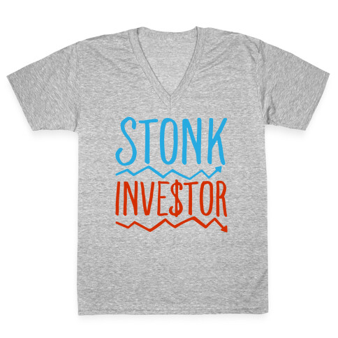 Stonk Investor Parody White Print V-Neck Tee Shirt