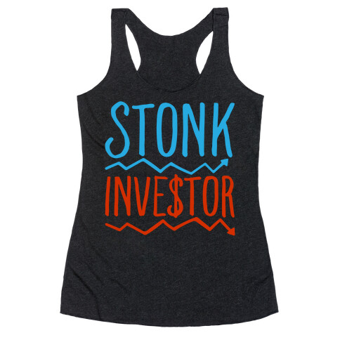 Stonk Investor Parody White Print Racerback Tank Top