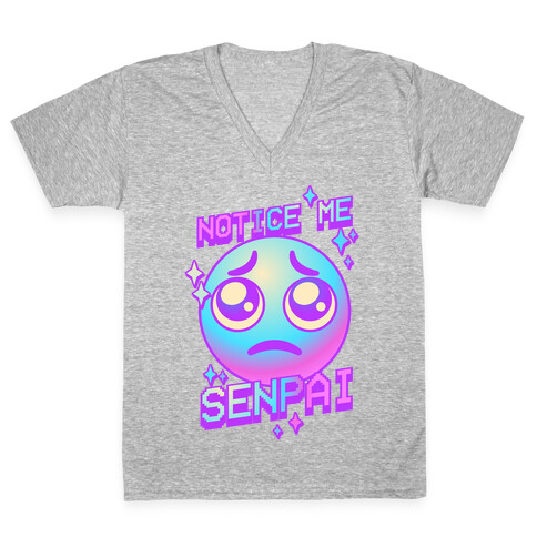 Notice Me Senpai Vaporwave Emoji V-Neck Tee Shirt