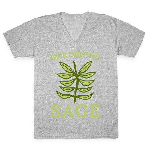 Gardening Sage White Print V-Neck Tee Shirt