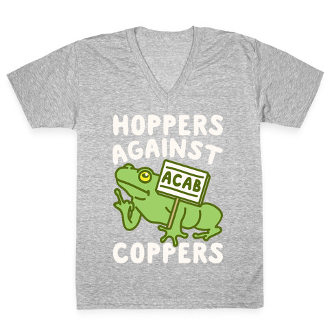 Hoppers Against Coppers White Print V-Neck Tee Shirt