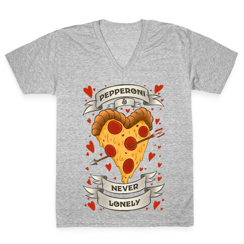Pepperoni & Never Lonely V-Neck Tee Shirt