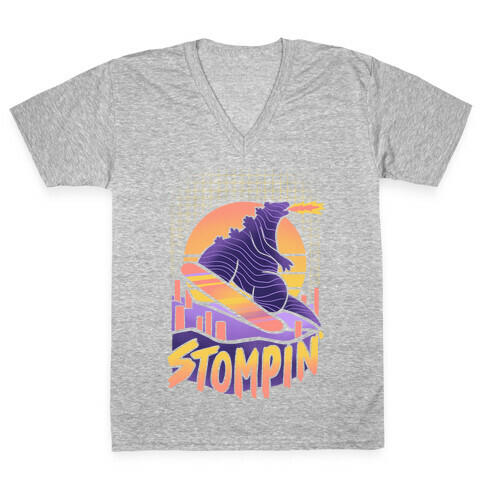 Stompin' Snowboarding Godzilla V-Neck Tee Shirt