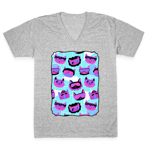 Gnarly Snowboard Cats  V-Neck Tee Shirt