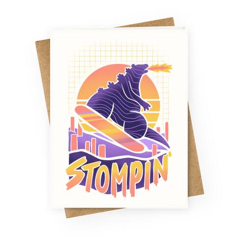 Stompin' Snowboarding Godzilla Greeting Card