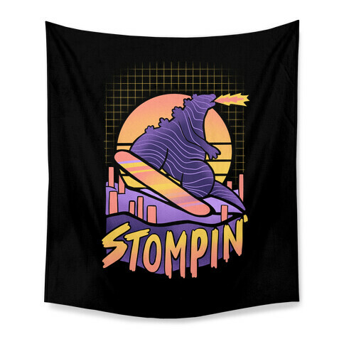 Stompin' Snowboarding Godzilla Tapestry