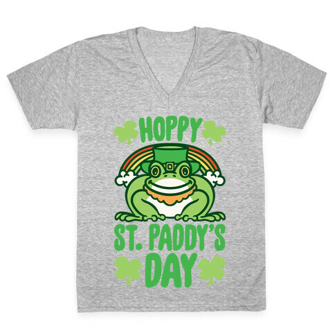 Hoppy St. Paddy's Day Frog White Print V-Neck Tee Shirt