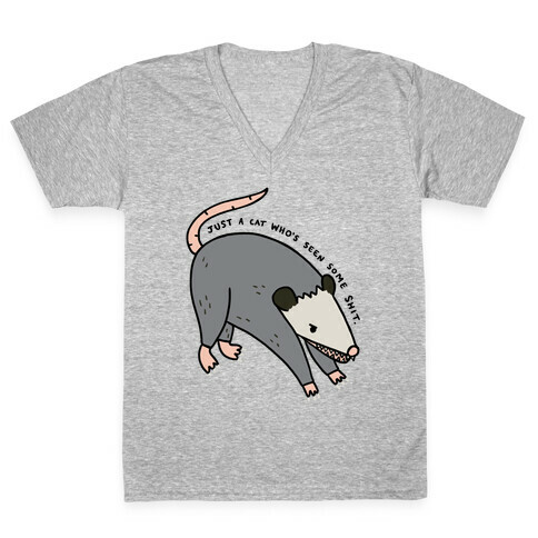Just A Cat Who's Seen Some Shit Opossum V-Neck Tee Shirt