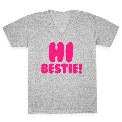 Hi Bestie White Print V-Neck Tee Shirt