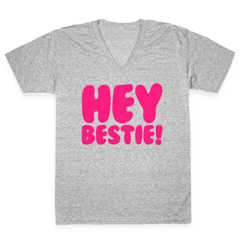 Hey Bestie White Print V-Neck Tee Shirt