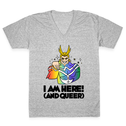 I am Here! (And Queer) All Might V-Neck Tee Shirt