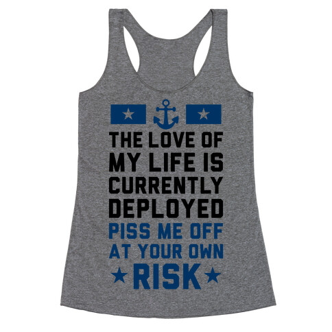 Piss Me Off At Your Own Risk (Navy) Racerback Tank Top