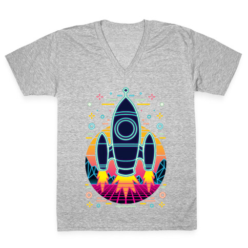 Synthwave Space Exploration V-Neck Tee Shirt