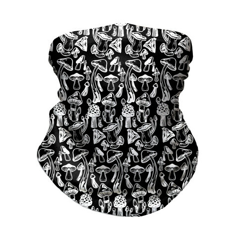 White On Black Mushroom Pattern  Neck Gaiter