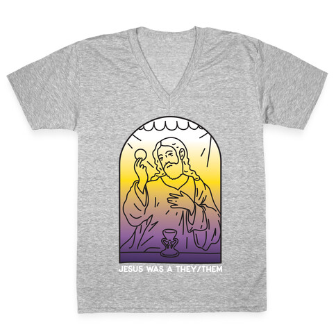 Jesus Was A They/Them V-Neck Tee Shirt