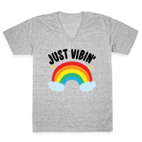 Just Vibin' Rainbow V-Neck Tee Shirt