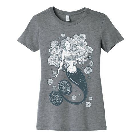 Spirals Mermaid Parody White Print Womens T-Shirt