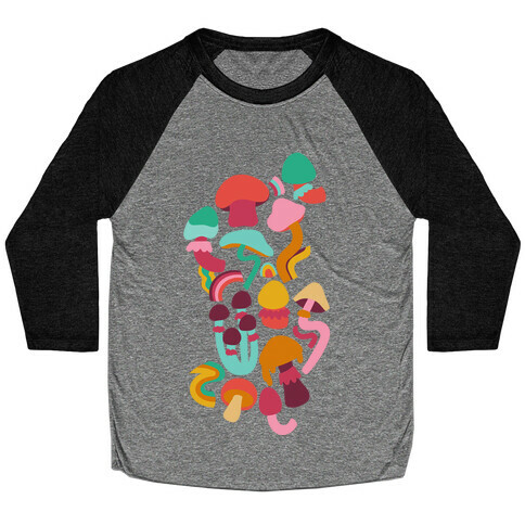 Retro Groovy Mushroom Pattern Baseball Tee