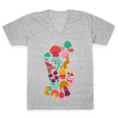 Retro Groovy Mushroom Pattern V-Neck Tee Shirt