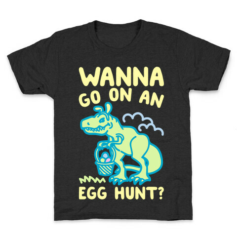 Wanna Go On An Egg Hunt T-Rex White Print Kids T-Shirt