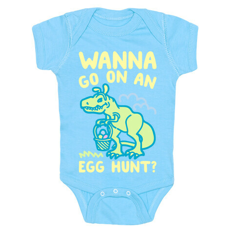 Wanna Go On An Egg Hunt T-Rex White Print Baby One-Piece