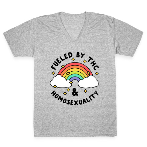 Fueled By THC & Homosexuality V-Neck Tee Shirt