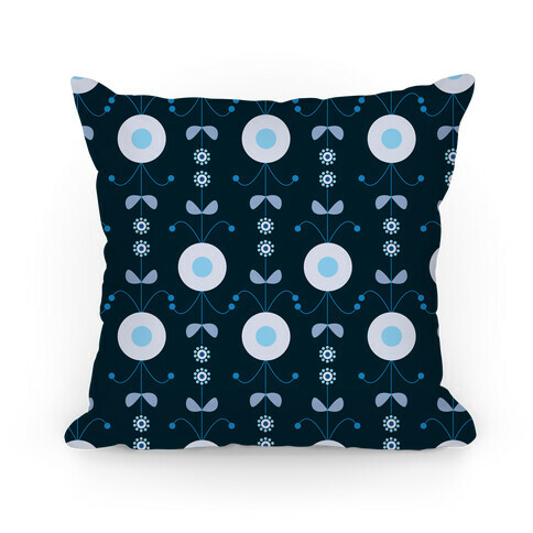 Retro Flower Pattern Pillow (Blue) Pillow