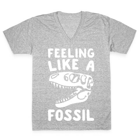 Feeling Like A Fossil White Print V-Neck Tee Shirt