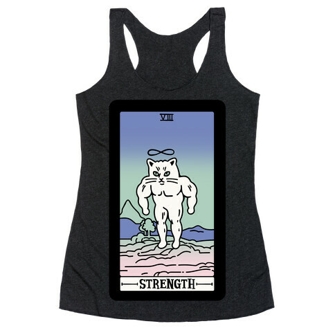 Strength Cat Meme Tarot Card White Print Racerback Tank Top