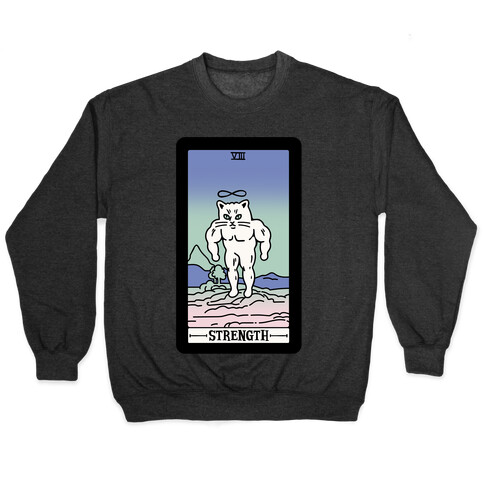 Strength Cat Meme Tarot Card White Print Pullover