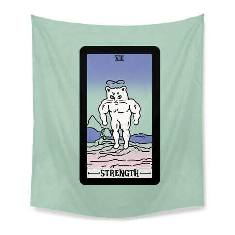 Strength Cat Meme Tarot Card Tapestry