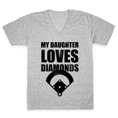 My Daughter Loves Diamonds Vintage (Softball) V-Neck Tee Shirt