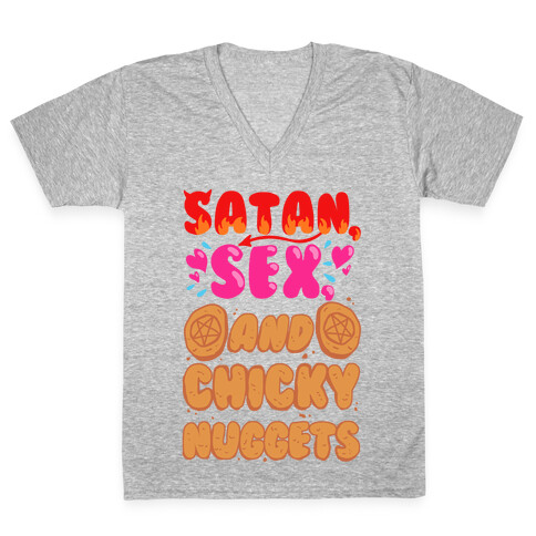 Satan, Sex, and Chicky Nuggets V-Neck Tee Shirt
