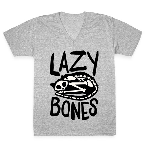 Lazy Bones Cat Skeleton V-Neck Tee Shirt