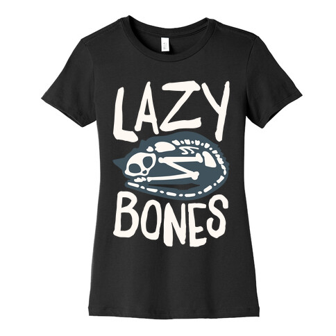 Lazy Bones Cat Skeleton White Print Womens T-Shirt