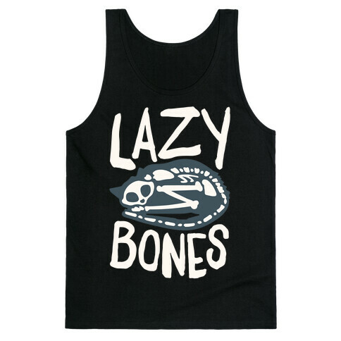 Lazy Bones Cat Skeleton White Print Tank Top