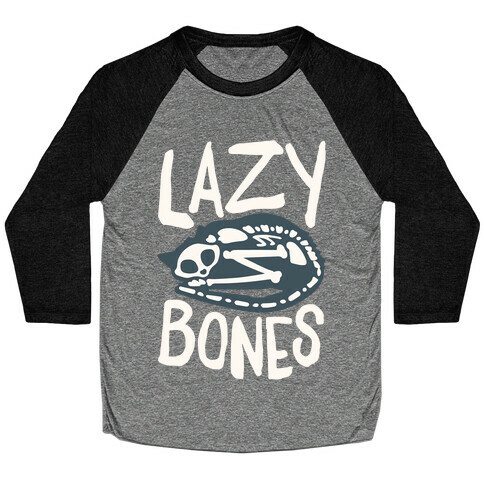 Lazy Bones Cat Skeleton White Print Baseball Tee