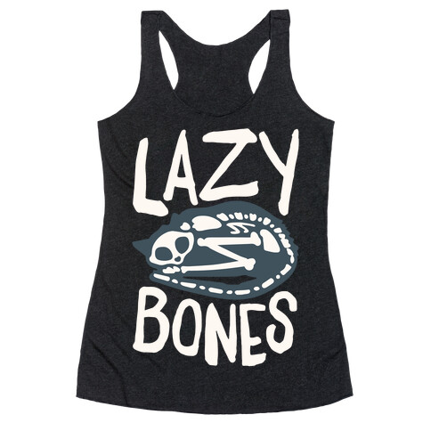 Lazy Bones Cat Skeleton White Print Racerback Tank Top