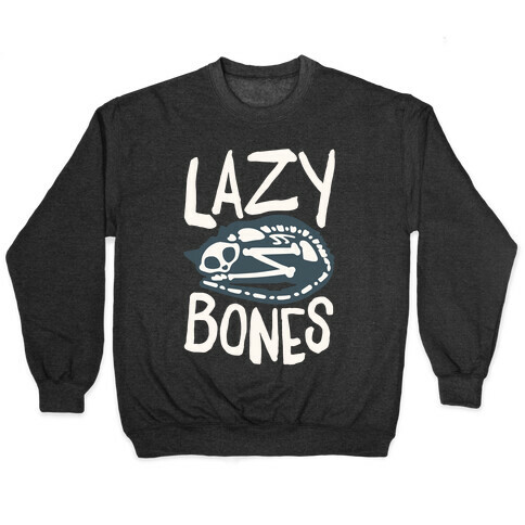 Lazy Bones Cat Skeleton White Print Pullover