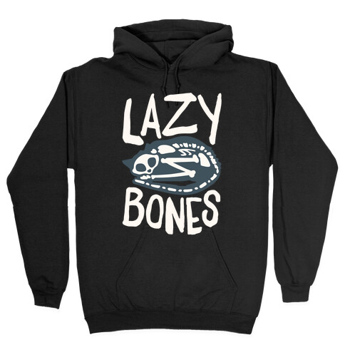 Lazy Bones Cat Skeleton White Print Hooded Sweatshirt